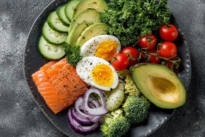 Colorful, nutritious foods arranged on a plate