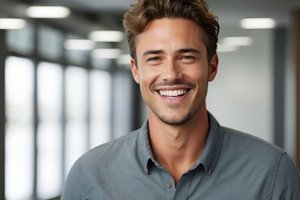 Confident, smiling man in business setting