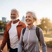 Healthy senior couple walking outdoors