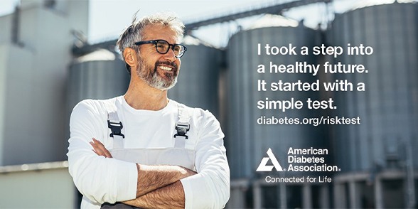 American Diabetes Association banner featuring man with glasses